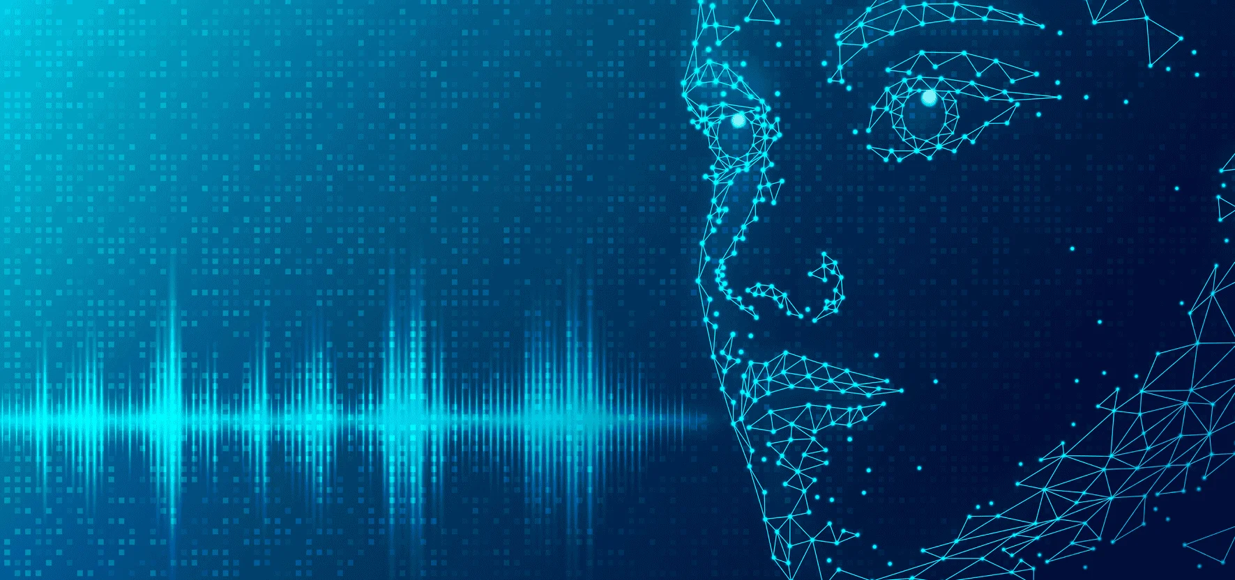 An illustration of a digital drawing of a woman's face with sound waves coming from her mouth